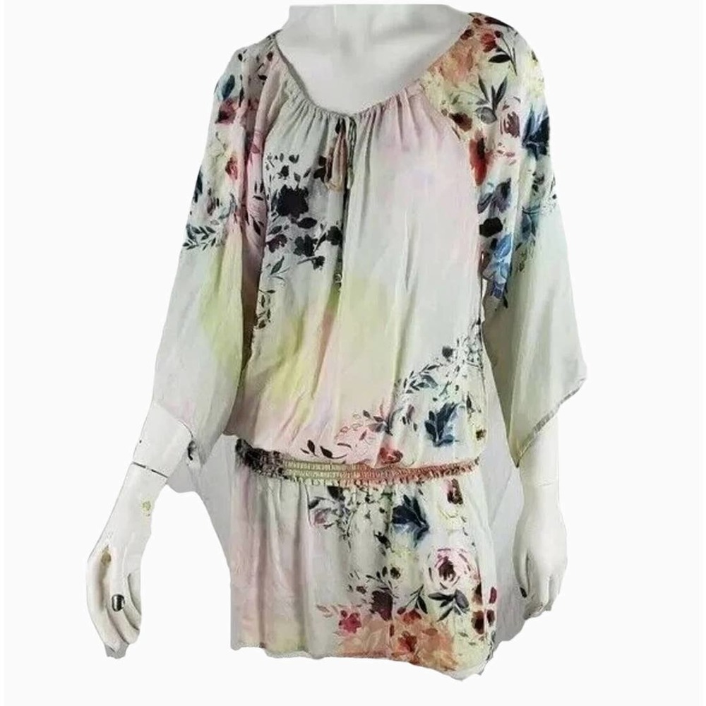 Dylan Tunic Kimono Sleeve Top Smocked Waist Oversize Floral Print Small - Picture 4 of 12